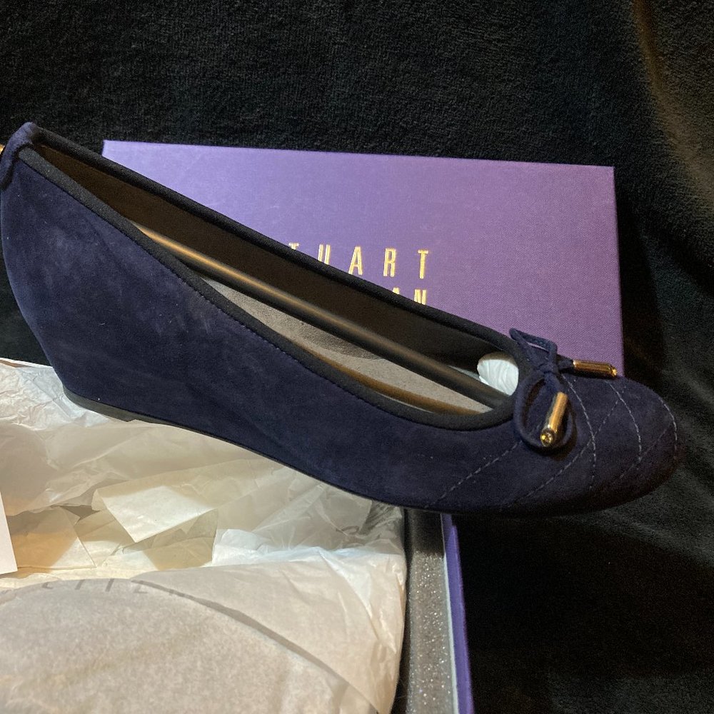 NWT Stuart Weitzman Size 7 Blue Suede Quilty Wedge
